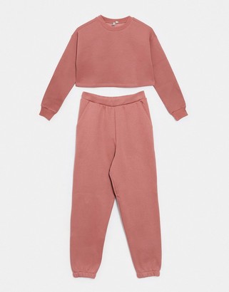 ASOS DESIGN DESIGN tracksuit cropped sweat / oversized jogger in dusty rose
