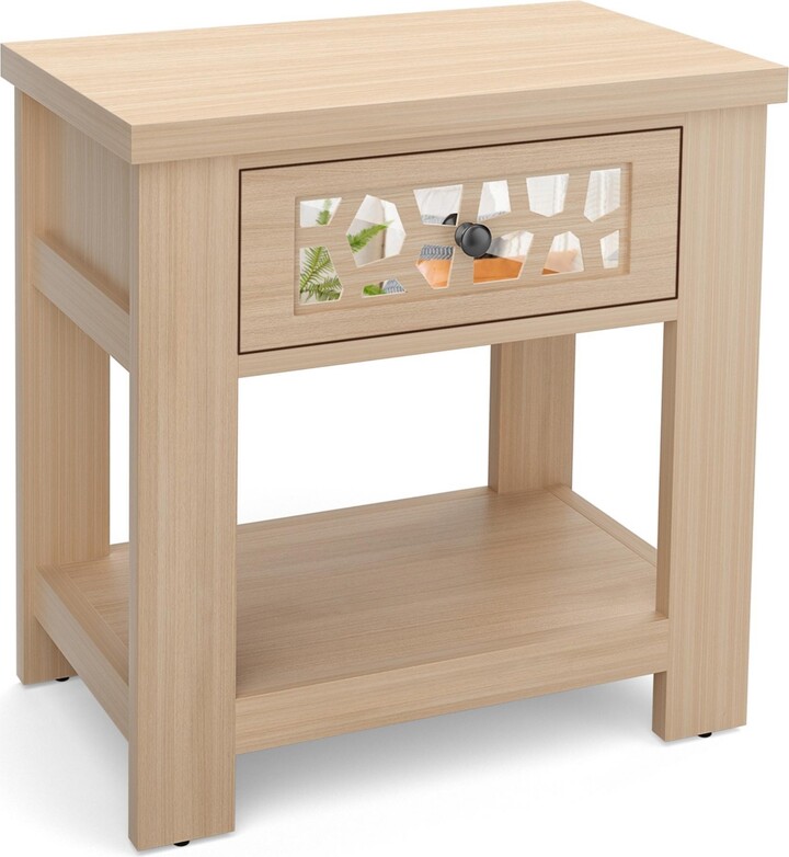 Gymax Side End Table Nightstand w/ Drawer Wood for Living Room Bedroom Rustic