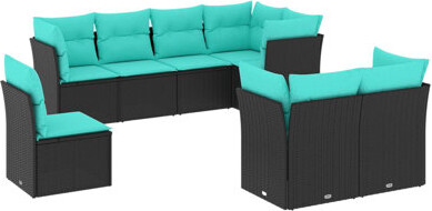 Latitude Run 8 Piece Patio Sofa Set With Cushions Black Poly Rattan