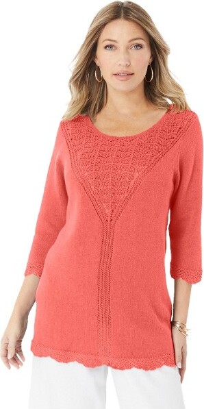 Roamans Roaman'sLaceKnitPulloverSweater-26/28SunsetCoral