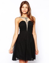 Thumbnail for your product : Little Mistress Plunge Neck Skater Dress with Embellished Necklace
