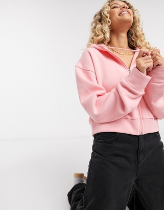 Topshop zip through hoodie in pink - ShopStyle