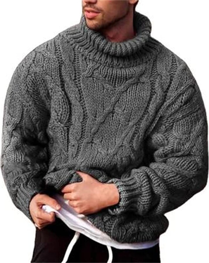 Men Cable Knit Sweater Turtle Neck Jumper Pullover Casual Knitwear Winter Warm