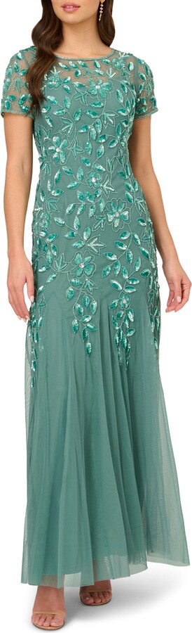 Floral Embroidered Beaded Trumpet Gown