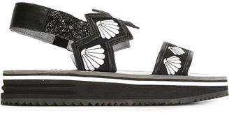 Markus Lupfer slingback shell embroidery sandals - women - Calf Leather/Leather/Polyurethane/rubber - 36