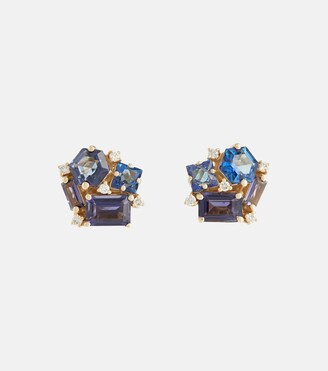Suzanne Kalan Blossom 14kt gold earrings with diamonds, topaz and lolite