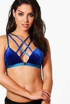 Thumbnail for your product : boohoo NEW Womens Sofia Velvet Front Strapping Bra in Pink size S
