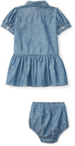 Thumbnail for your product : Ralph Lauren Childrenswear Short-Sleeve Smocked Cotton Chambray Dress, Blue, Size 6-24 Months