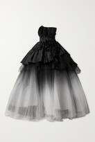 Thumbnail for your product : Marchesa Strapless Appliqued Silk-taffeta And Degrade Tulle Gown - Black