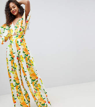 ASOS Tall Design Tall Kimono Jumpsuit With Wide Leg In Fruit Print