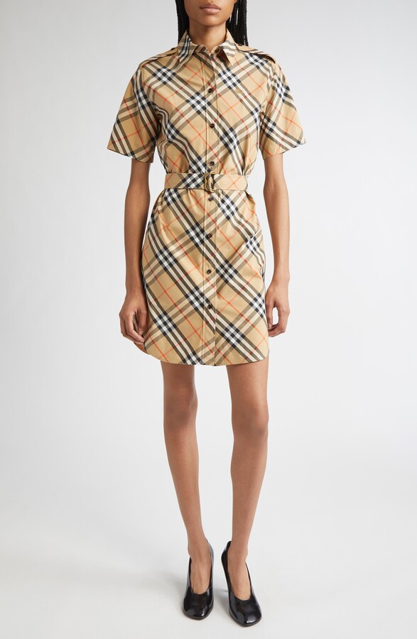 Burberry Check Cotton Belted Shirtdress