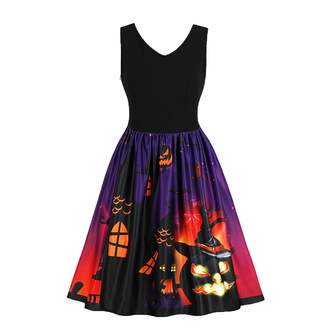 Hunter Little Plus Size Women Printed Pumpkin Halloween Swing Skater Dress