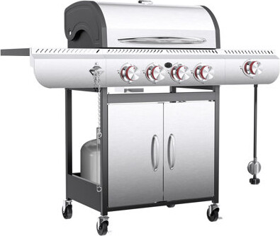 Antarctic Star 4-Burner Liquid Propan Gas Bbq Grill With Side Burner And Porcelain-Enameled Cast Iron Grates，42000 Btu Output，Silver