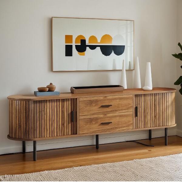 HommooTVConsolewithStorageandSlidingTambourDoorBrown