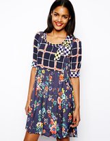 Thumbnail for your product : Love Moschino Smock Dress with Bow Neck in Floral Print