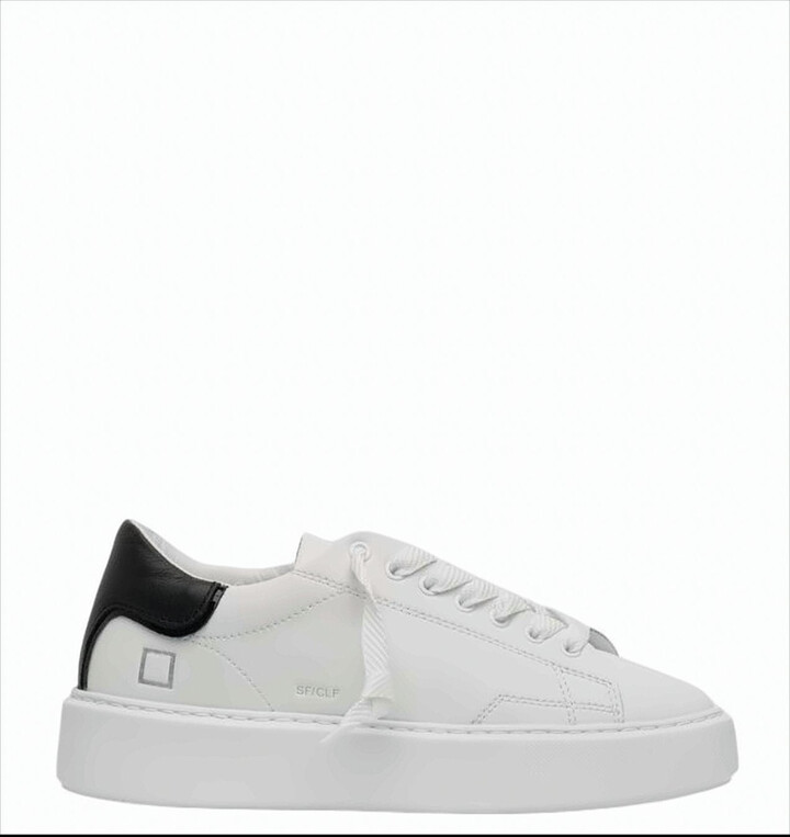 D.A.T.E White Leather Sneakers With Black Suede Heel
