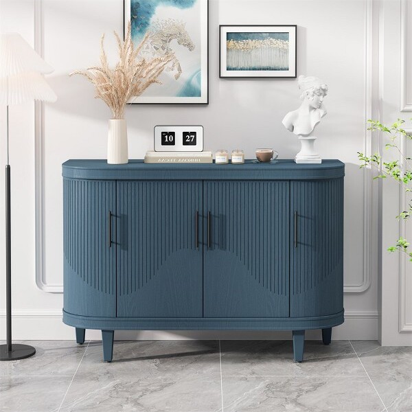 Garvee ModernCurvedSideboard47.2-InchDecorativeStorageCabinetWoodenConsoleTableCoffeeBarCabinetwith4DoorsandAdjustableInteriorShelves