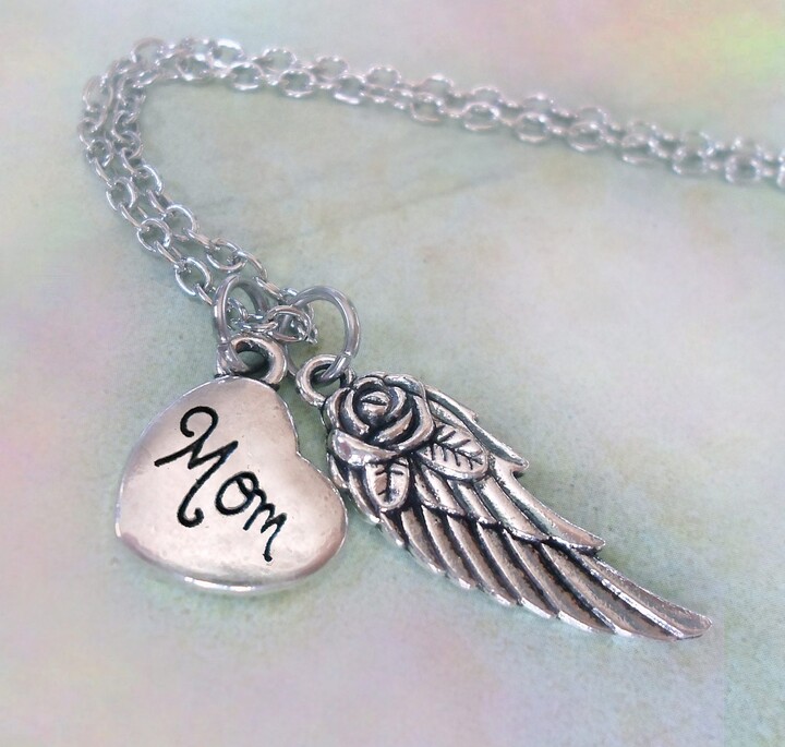 Mom Angel Wing Memorial Necklace, Protected By My Angel, Forever in Heart & Soul, Bereavement Gift, Mother Loss Hand-Crafted With Love