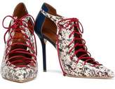 Thumbnail for your product : Malone Souliers Lace-Up Smooth And Printed Snake-Effect Leather Pumps