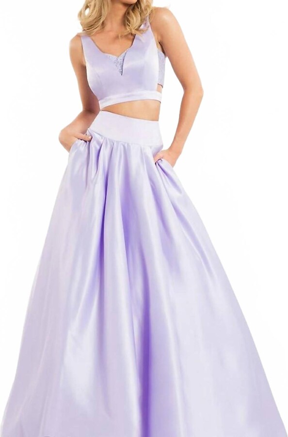 RACHEL ALLAN Lace Matte Satin Two-Piece Ball Gown In Lilac