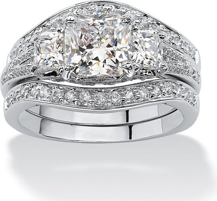 2.89 TCW Princess-Cut Cubic Zirconia Platinum-Plated Wedding Band Set