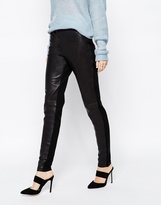 Thumbnail for your product : Selected Maria Leather Pants with Jersey Panels