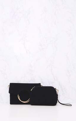 PrettyLittleThing Black Ring Detail Fold Over Clutch