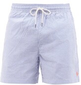 Thumbnail for your product : Polo Ralph Lauren Traveller Logo-embroidered Seersucker Swim Shorts - Blue