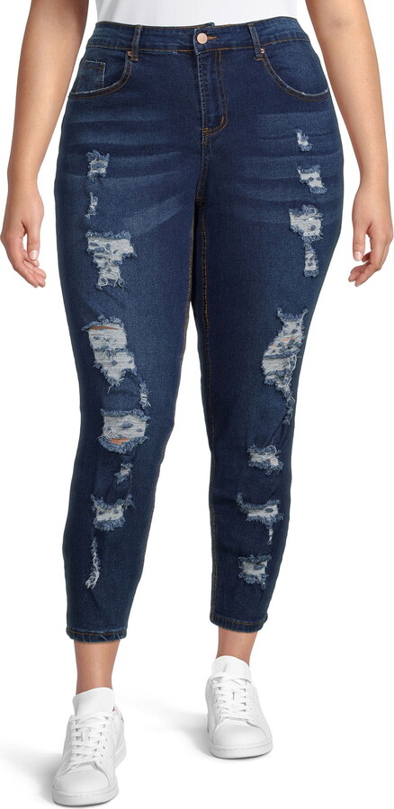 Dollhouse Junior Plus Medium Wash Front and Back Destruction Skinny