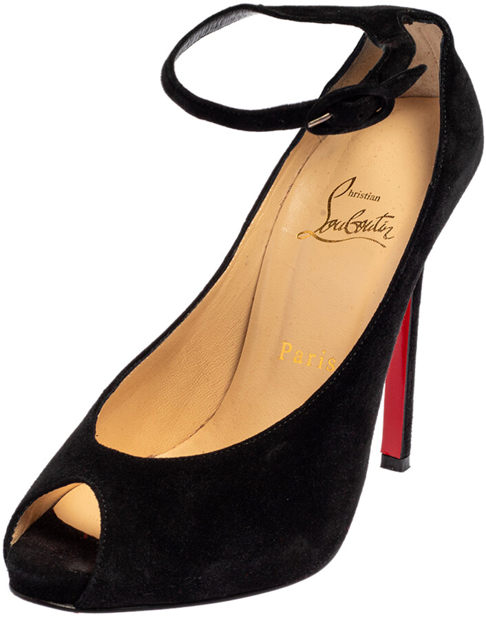 Christian Louboutin Black Suede Ankle Strap Peep Toe Pumps Size 37 -  ShopStyle Shoes