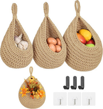 Gracie Oaks Boho Wall Hanging Fruit Baskets for Kitchen 3 Pack