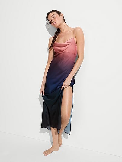 Victoria's Secret Swim Beachwear Sunset Ombré Satin Vacation Maxi Dress