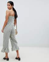 Thumbnail for your product : ASOS Petite Design Petite Cotton Frill Hem Jumpsuit With Square Neck And Button Detail In Stripe