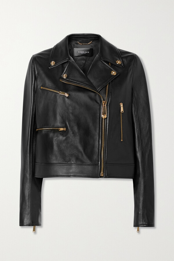 Versace Leather Biker Jacket - Black - ShopStyle