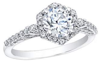 GOWE Classic Prong Setting 14K 585 White Gold Hexagon Halo Moissanites Lab Grown Diamond Engagement Wedding Ring Band Women Jewelry