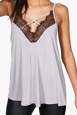 boohoo NEW Womens Tall Lace Trim Slinky Cami in Polyester