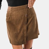 Thumbnail for your product : CUPSHE Women' Corduroy Button-Front Mini Wrap Skirt - Cuphe-S-Brown
