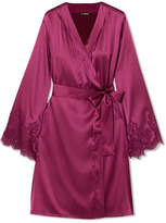 Thumbnail for your product : I.D. Sarrieri Chantilly Lace-trimmed Silk-blend Satin Robe - Plum
