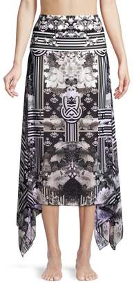 Camilla Graphic Floral & Stripe Column Silk Handkerchief Sarong