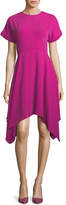 Thumbnail for your product : Kenzo Jewel-Neck Short-Sleeve Crepe Dress w/ Handkerchief Hem