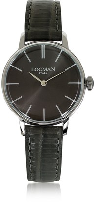 Locman 1960 Silver Stainless Steel Women's Watch w/Brown Python Embossed Leather Strap