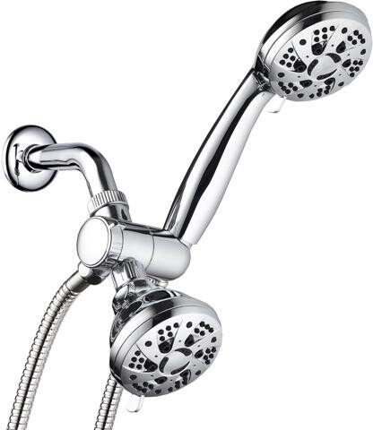 usbroway AquaDance Total Chrome High Pressure 3-way 48-setting Rain Handheld Shower Head Combo Angle Adjustable, Anti-Clog Jets, Tool-Free Installation -...