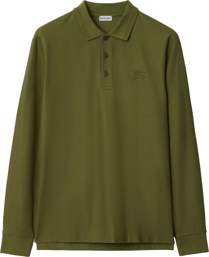 Burberry Cotton Ekd -Embroidered Long-Sleeve Polo Shirt