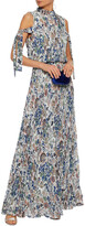 Thumbnail for your product : Mikael Aghal Cold-shoulder Pleated Floral-print Crepe De Chine Maxi Dress