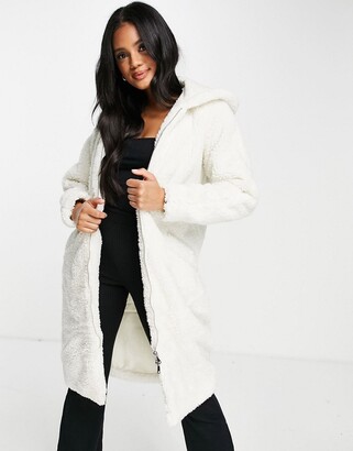 Threadbare Penguin oversized hooded borg coat in cream