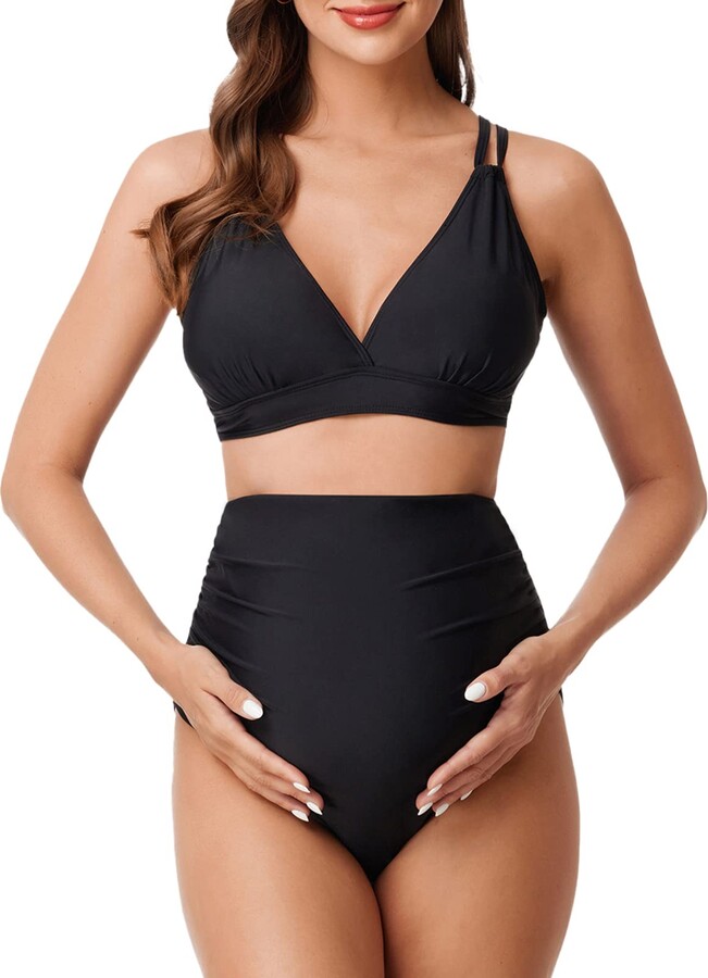 Summer Mae Maternity TwoPiece Swimsuit Bikini Set VNeck Bathing Suit