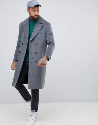 ASOS Design DESIGN wool mix double breasted overcoat in charcoal