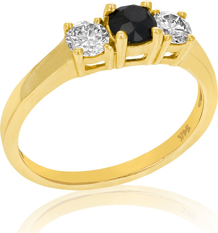 Vir Jewels 1 cttw 3 Stone Black and White Diamond Engagement Ring 14K Yellow Gold Bridal