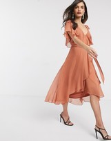 Thumbnail for your product : ASOS DESIGN midi split sleeve cape back dress with tie shoulder