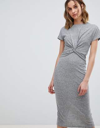 AllSaints Striped Midi Dress with Knot Front